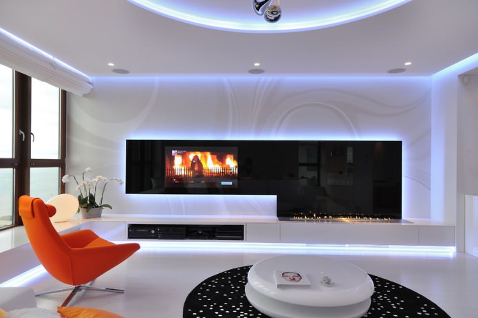 Salon z kominkiem