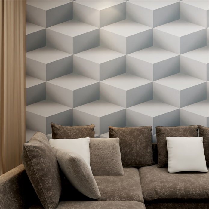 Tapeta 3D z geometrią we wnętrzu salonu