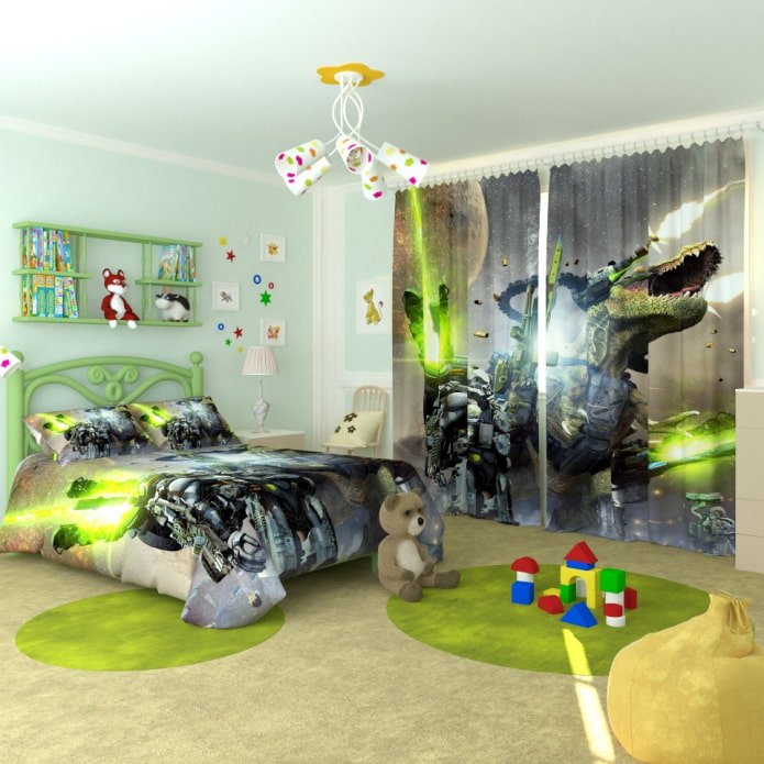 3D zasłony w pokoju dziecięcym dla chłopca