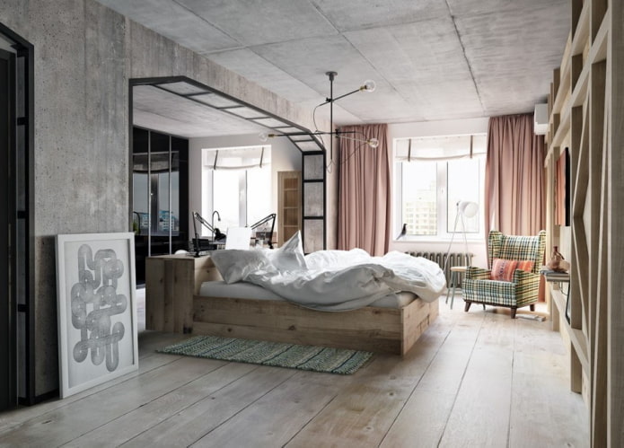 łuk z płyt gipsowo-kartonowych we wnętrzu w stylu loft