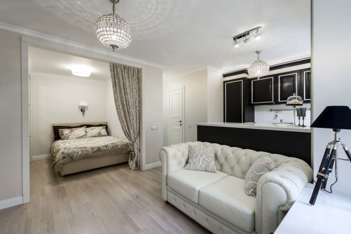 Wnętrze małego mieszkania w stylu Art Deco o powierzchni 29 m2.
