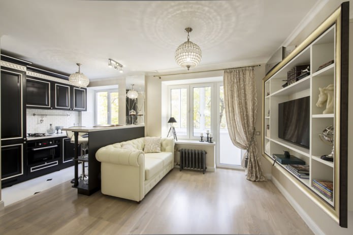 Wnętrze małego mieszkania w stylu Art Deco o powierzchni 29 m2.