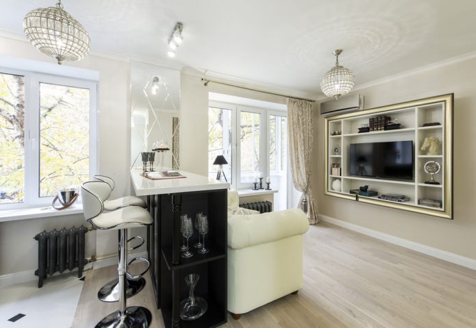 Art Deco we wnętrzu małego jednopokojowego mieszkania o powierzchni 29 m2.