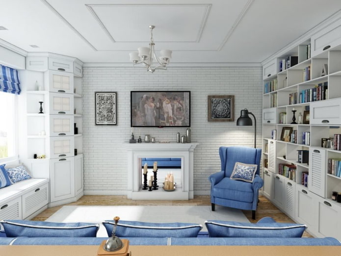 salon w tonacji białej w stylu prowansalskim
