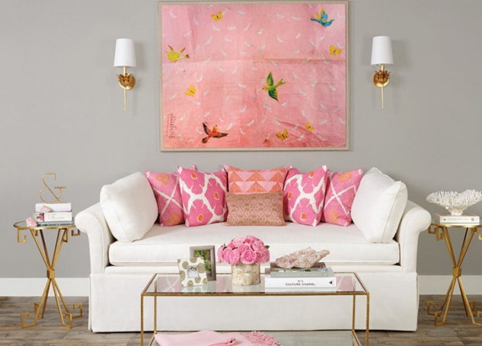 Biało-różowa mała sofa