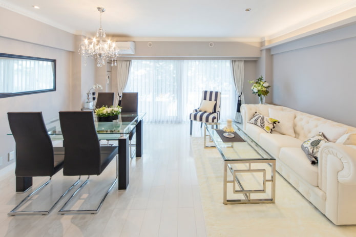 salon-jadalnia z białym laminatem