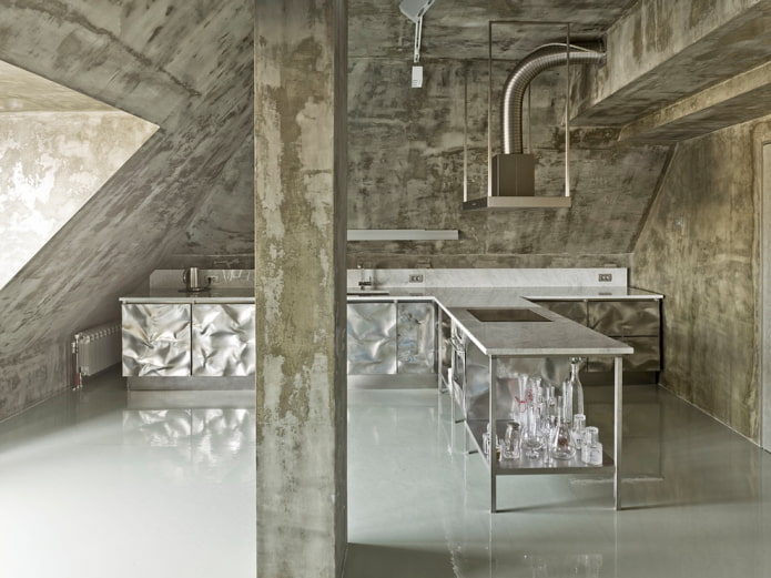 metal i beton w kuchni