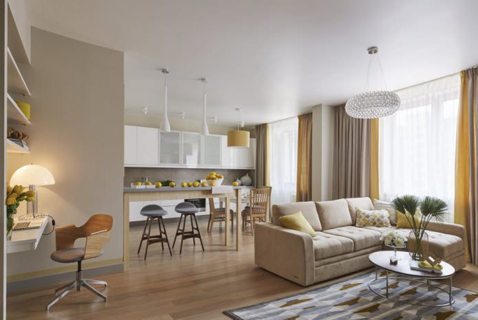 jasne wnętrze kuchnia-salon