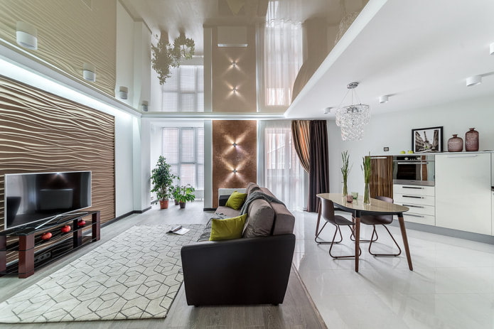 sufit napinany w kuchni i salonie