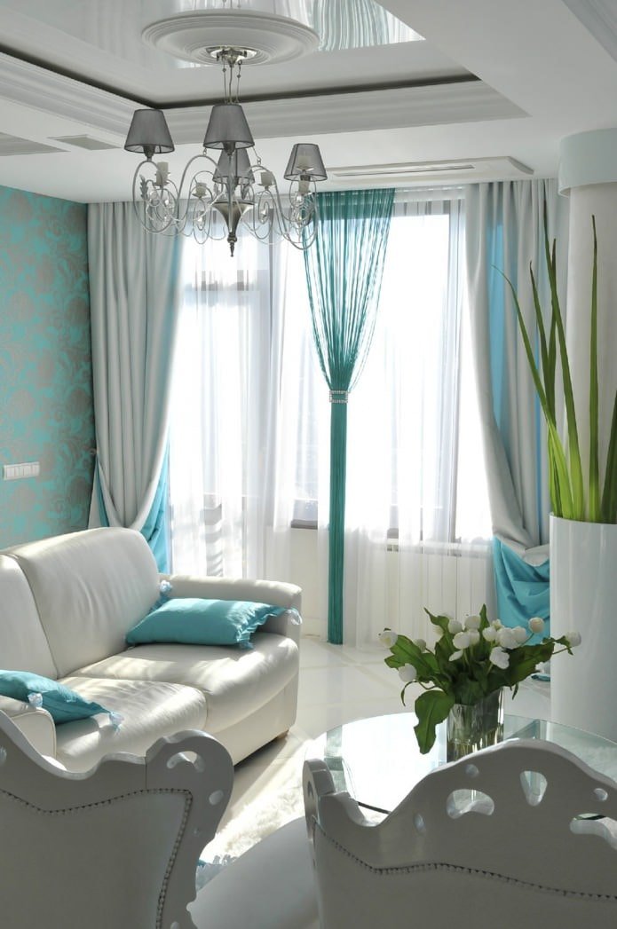 Turkusowo-biały salon