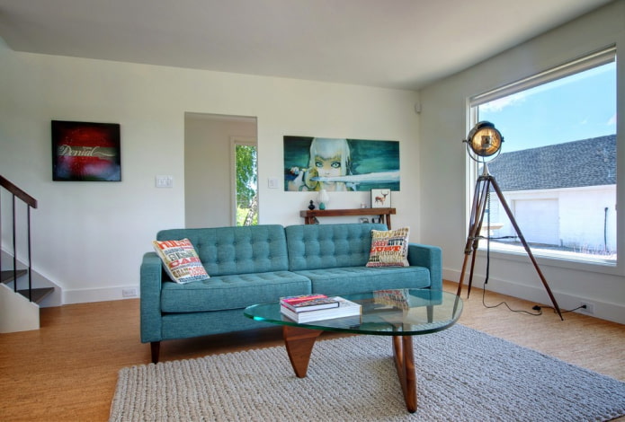 turkusowa sofa w nowoczesnym stylu