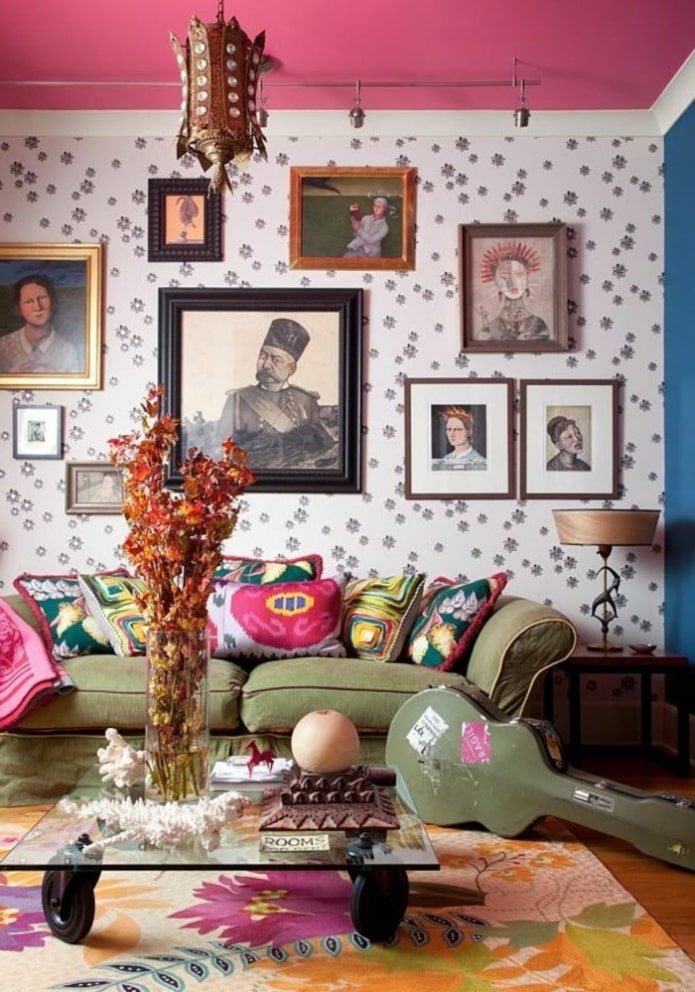 dekoracje salonu boho