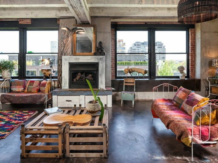 mieszanka stylów boho i loft