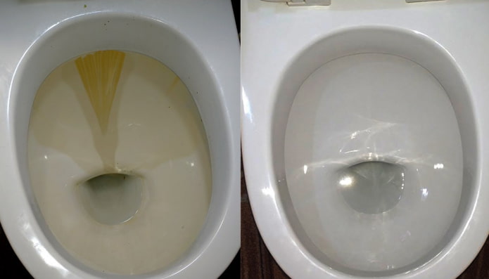 Toaleta przed i po czyszczeniu środkiem Domestos