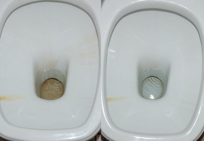 Toaleta przed i po czyszczeniu kwasem cytrynowym