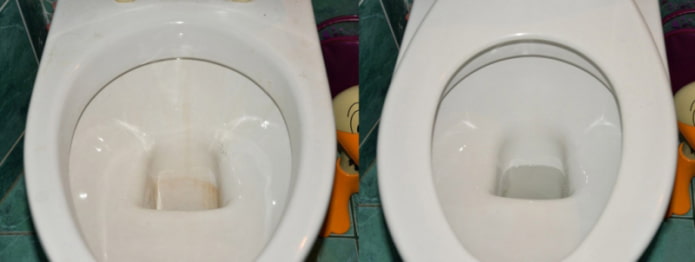Toaleta przed i po czyszczeniu kwasem cytrynowym i octem