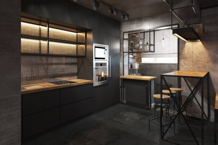 czarna kuchnia w stylu loft