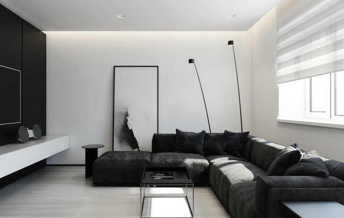 salon w czarno-białe tony w minimalistycznym stylu
