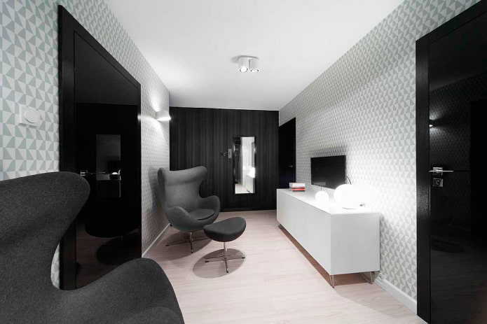czarno-biały salon - projekt wnętrza
