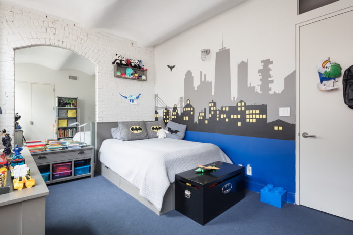 wnętrze pokoju dziecięcego dla chłopców w stylu loft