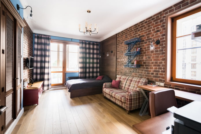wnętrze pokoju nastolatka w stylu loft