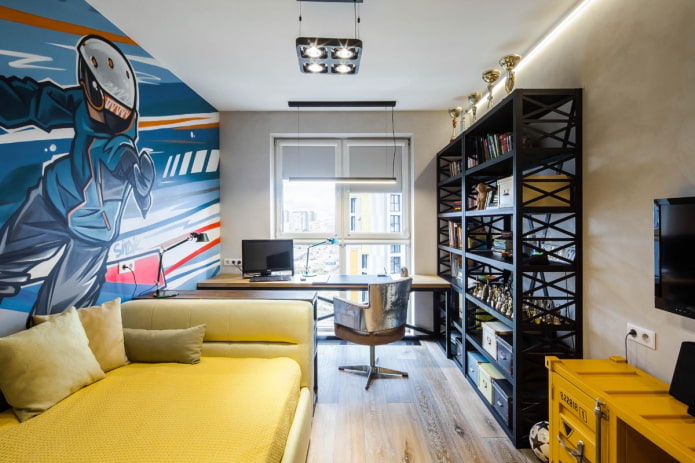 wnętrze pokoju nastolatka w stylu loft