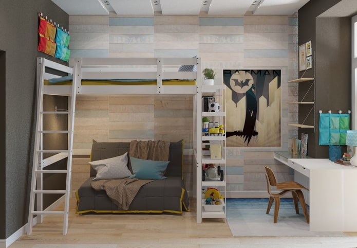 wnętrze pokoju dziecięcego dla chłopców w stylu loft