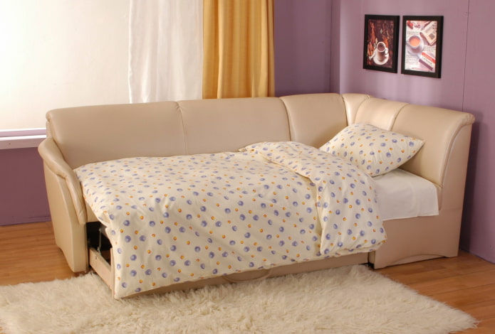 sofa rozkładana z tapicerką z ekoskóry wewnątrz