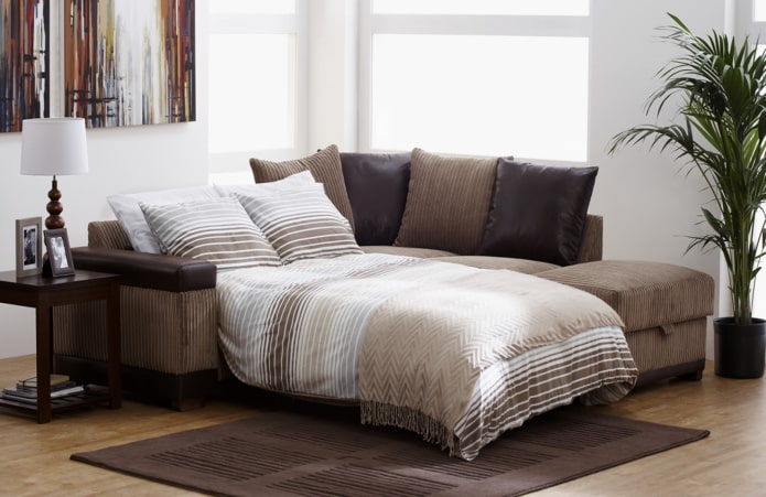 rozkładana narożna sofa we wnętrzu