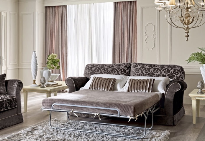 składana sofa z podłokietnikami we wnętrzu