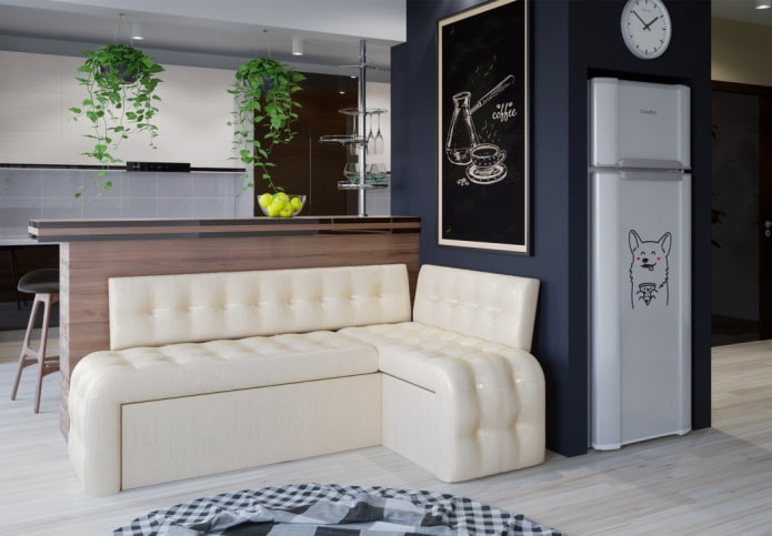 składana sofa we wnętrzu kuchni