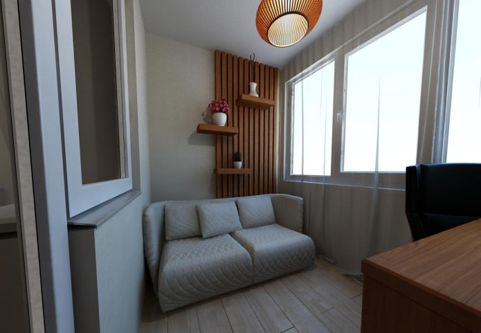 wolnostojąca sofa we wnętrzu loggii