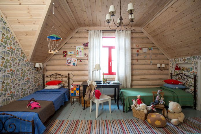 projekt pokoju dziecięcego w drewnianym domu z bali