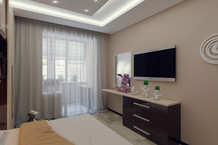 sypialnia w dwupokojowym mieszkaniu o powierzchni 50 m2.