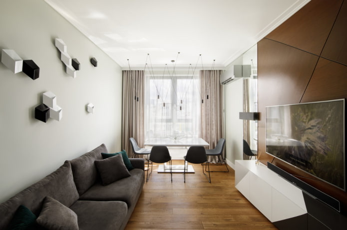 salon 18 metrów kwadratowych w nowoczesnym stylu