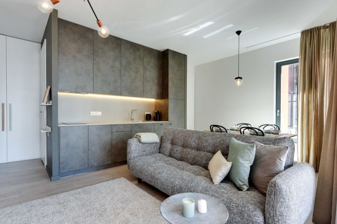 aranżacja mebli w kuchni-salonie 17 kwadratów