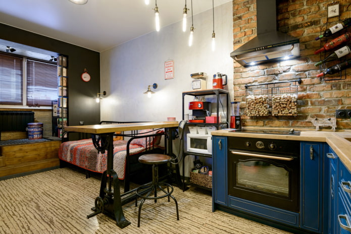 kuchnia-salon 17 metrów kwadratowych w stylu loft