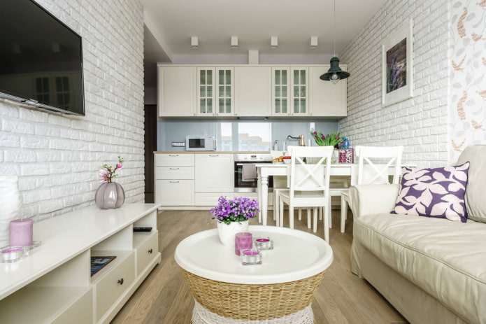 kuchnia-salon 17 metrów kwadratowych w stylu prowansalskim