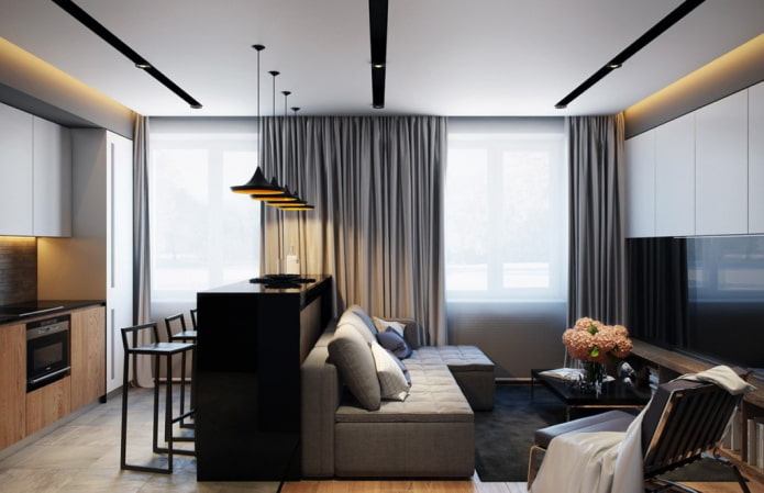 kuchnia-salon w stylu minimalistycznym
