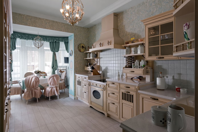 projekt kuchni połączonej z loggią w stylu prowansalskim
