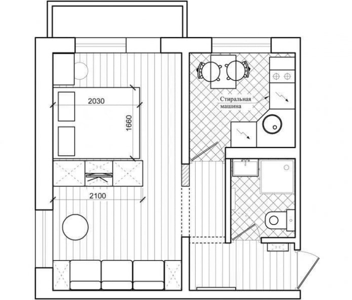 Układ apartamentu 32 m2