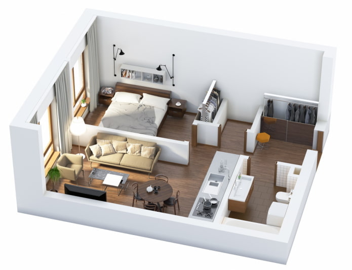 Dwupokojowy apartament w stylu europejskim z kuchnią-salonem
