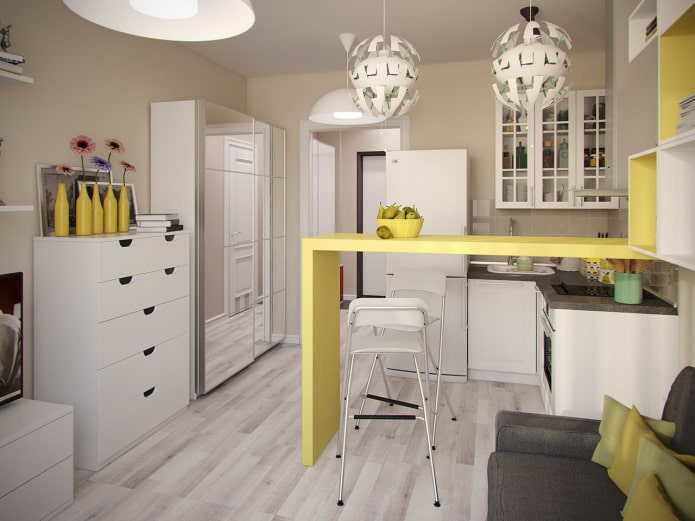 kompaktowe studio z ladą barową