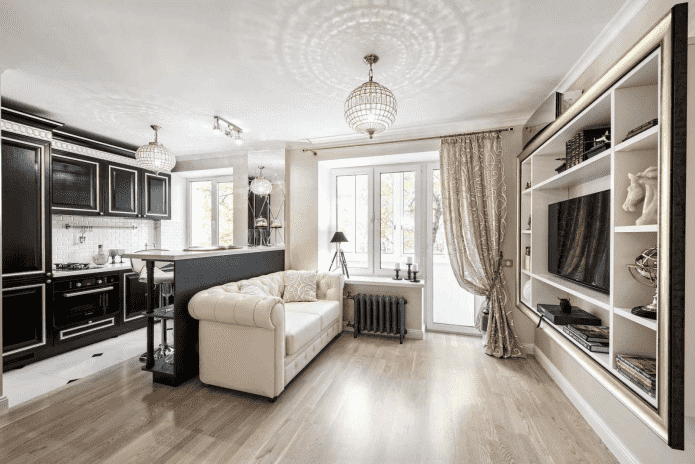 wnętrze apartamentu typu studio w klasycznym stylu