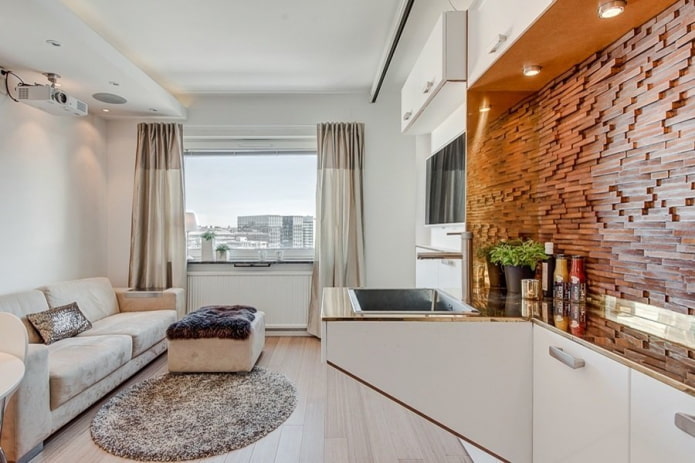 wnętrze apartamentu typu studio z jednym oknem