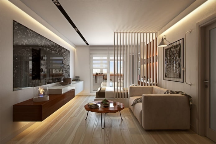 wnętrze apartamentu typu studio z jednym oknem