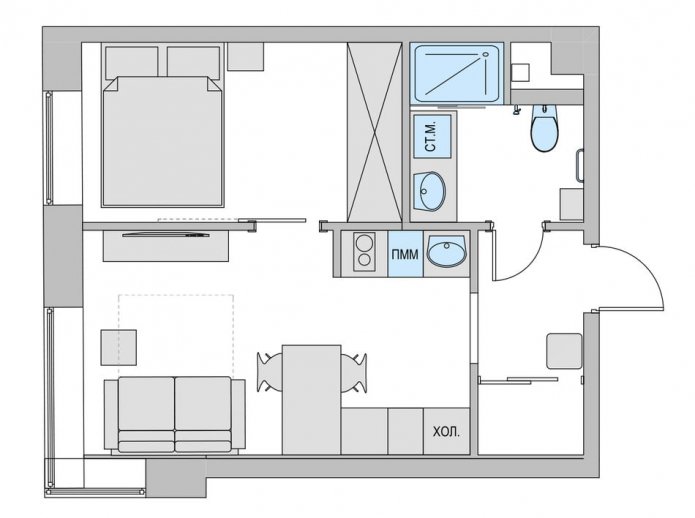 plan małego dwupokojowego mieszkania