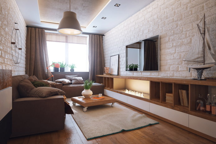 prostokątny salon o powierzchni 16 m2