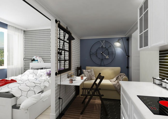 Projekt małego mieszkania typu studio o powierzchni 25 m2.