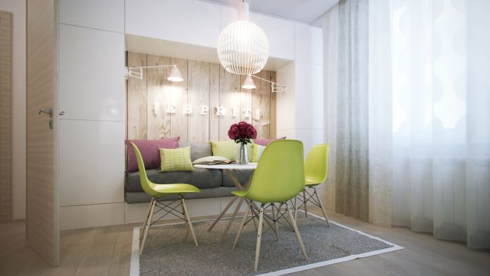 kuchnia w projekcie jednopokojowego mieszkania o powierzchni 40 m2.